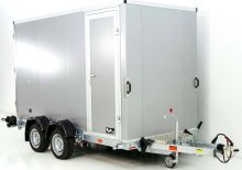 Vezeko przyczepa furgon opuszczana 157x344cm wys:210cm 2,7t | Drzwi | E-pompa | Srebrna